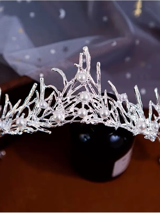 Silver Pearl Branch Tiara Headpiece for Brides and Special Occasions